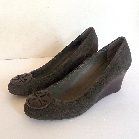 TORY BURCH Size 7.5 Sally Split Suede Wedge Heels Pumps - Picture 2 of 15